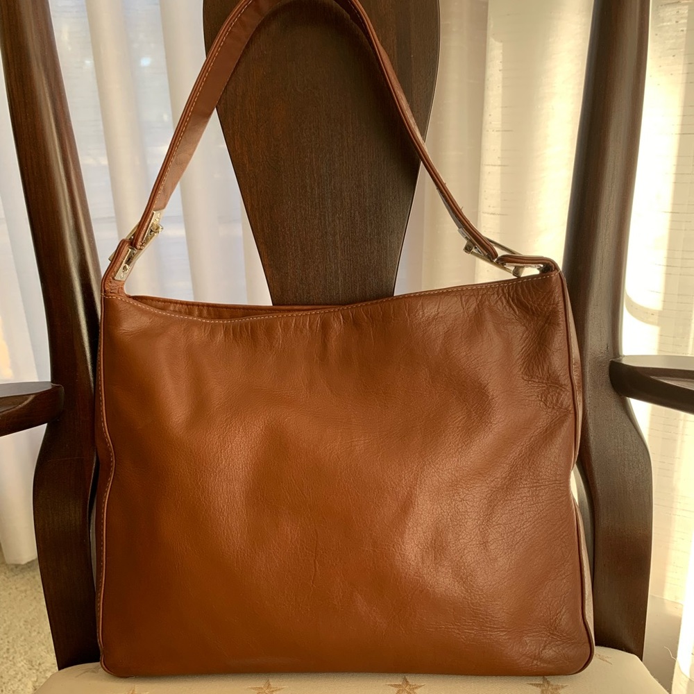 PERLINA New York Brown Leather Shoulder Hobo Tote Bag